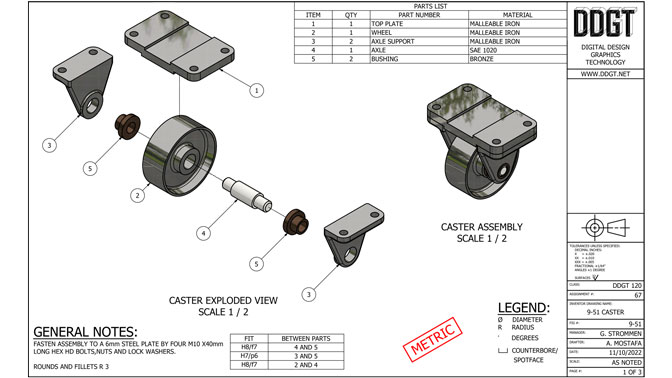 Inventor 9-51 Caster PDF Drawing Set