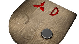 Wooden Board with Engraved AD Symbol and Metal Disc Stack