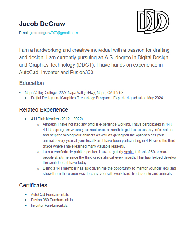 Jacob DeGraw's Resume