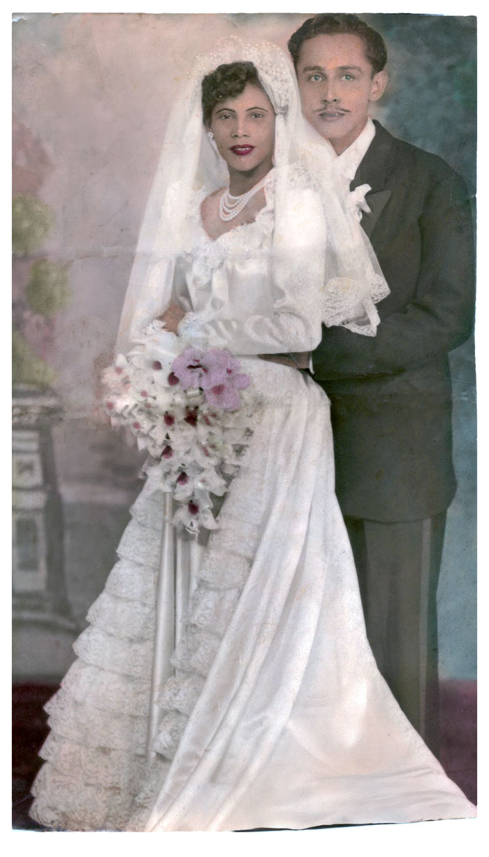 this is an imaging showcasing the before and after of a wedding image I fixed using photoshop