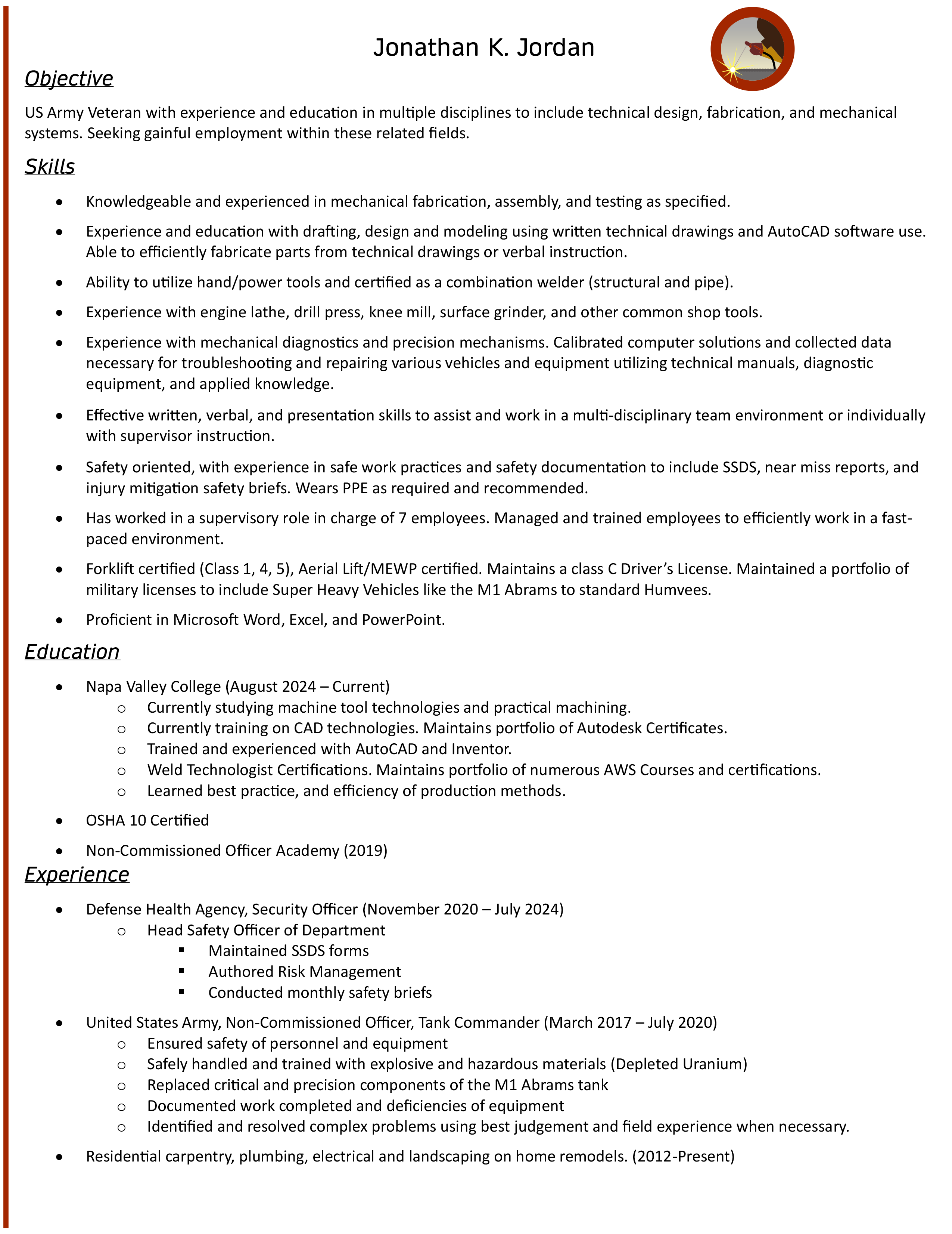 My Professional Resume covering skills, education, and experience.
