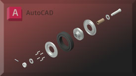 An image of the wheel assembly, exploded view. Modelled and rendered in AutoCAD.