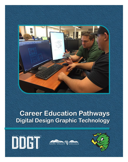 An image of a poster featuring the Napa Valley COllege Digital Design and Graphic Technology Career Education Pathway. Created in Photoshop.