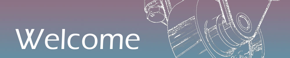 An image that welcomes the browser, featuring a white outline drawing of a caster overlaying a blue and pink gradient.