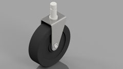 caster assembly, 3d render. grey wheel with black tire.