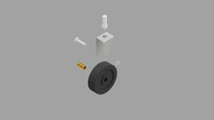 thumbnail image of an exploded assembly fo a caster wheel.