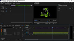 screengrab of Adobe Premiere Pro, a video editing software. the screenshot is of the project file for the Machine Vise, with one of its frames,  the effects control panel, and timeline, visible.