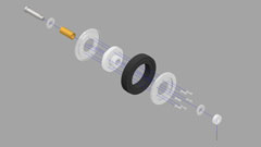 expview of wheel assembly, 3D render.